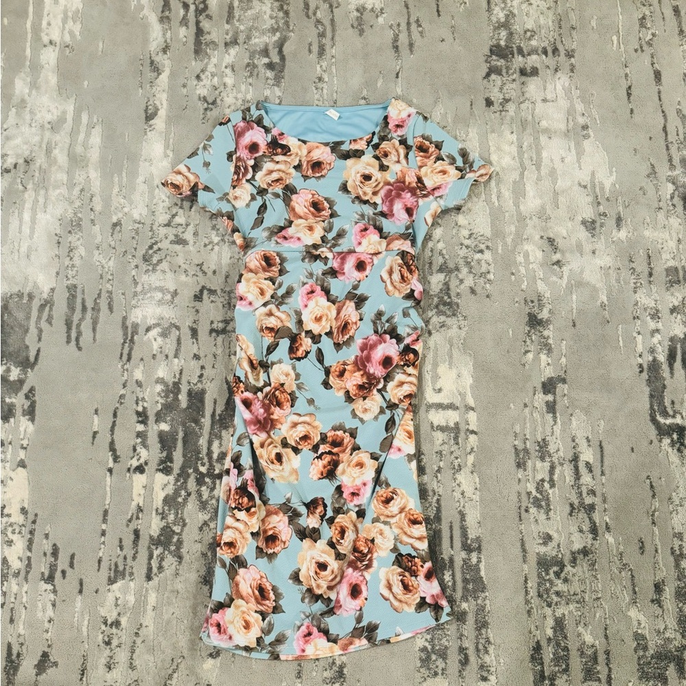 Pink Blush Blue and Pink Short Sleeve Maternity Dress Size Large